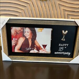 🛍️3/$25 Or 2/$20 🛍️ NIB 25th ANNIVERSARY Wood Photo Frame with Champagne Glasses